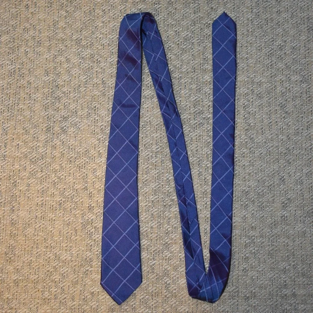 John Varvatos Tie Mens OS Purple Excellent Windowpane‎ Check 100% Silk Slim